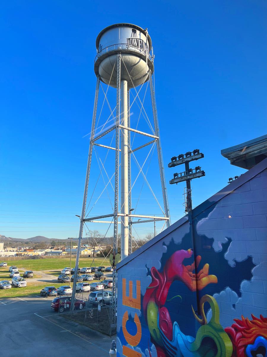 Lowe Mill's iconic water tower stands as a beacon for the vibrant arts community and the creative adventures that await within.