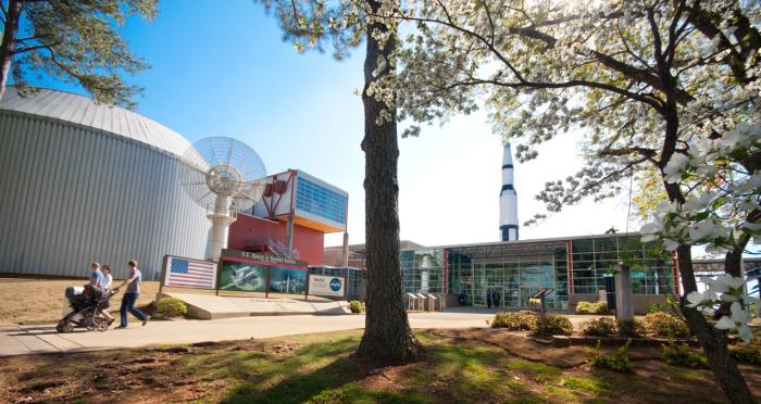 The majestic facade of the U.S. Space & Rocket Center, gateway to space discoveries.