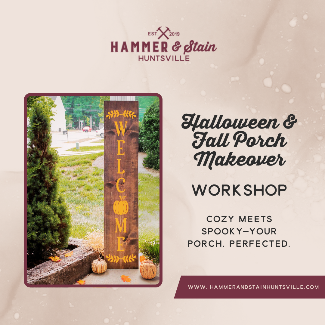 Participants gather to create unique porch items at a Fall and Halloween workshop.